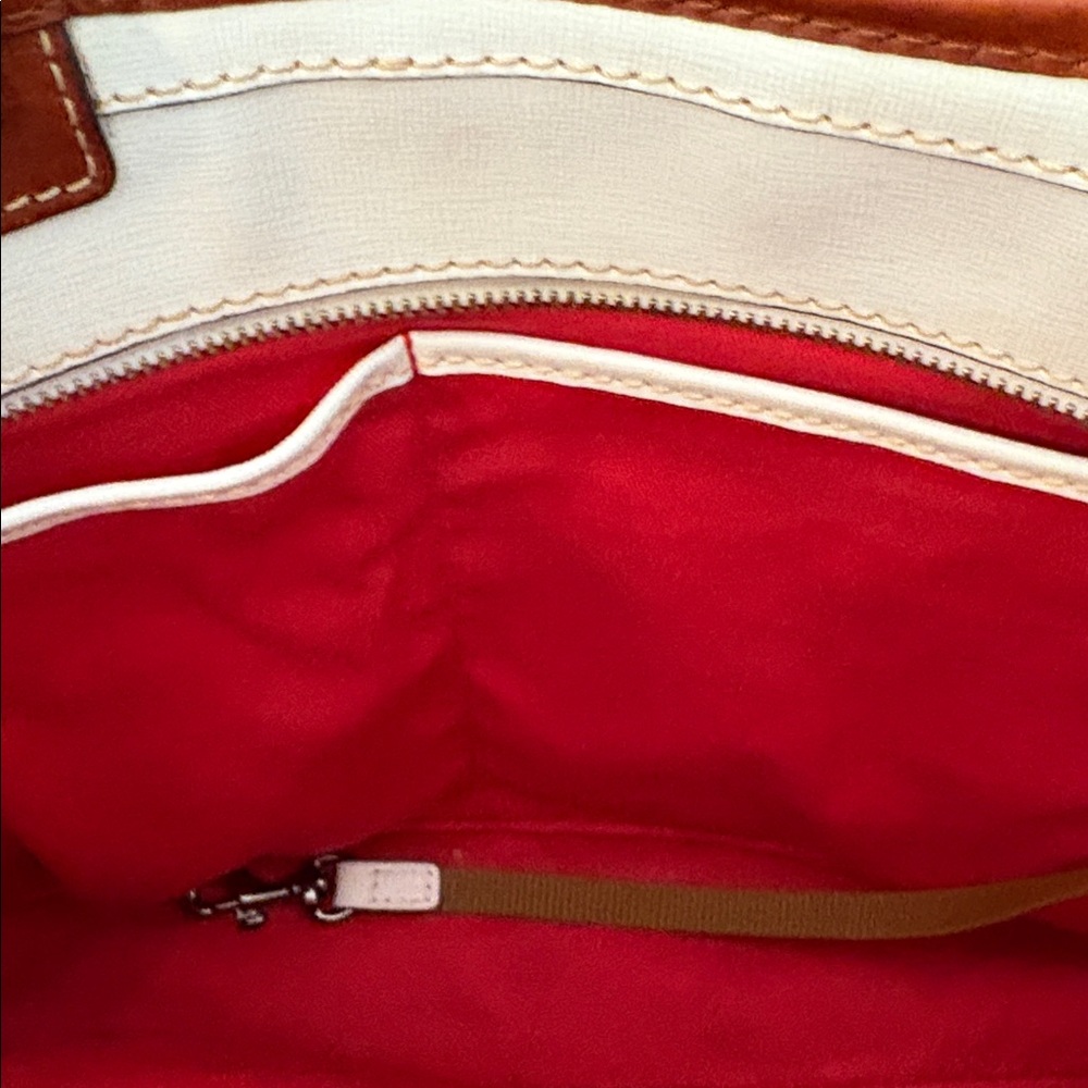 Dooney & Bourke White Saffiano and Brown Leather Accent Shopper Tote - Picture 8 of 10